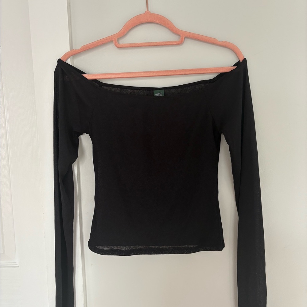 Wild Fable Black Off-Shoulder Long Sleeve Top